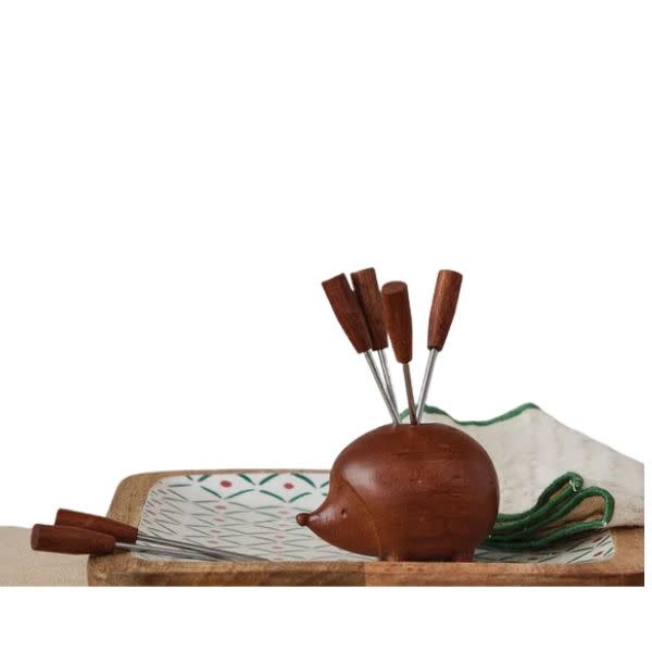 Wood Hedgehog Shaed Holder with (6) Appetizer Picks