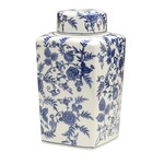 AA Importing Blue and White Floral Square Ginger Jar, 12 in.