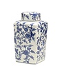 AA Importing Blue and White Floral Square Ginger Jar, 12 in.