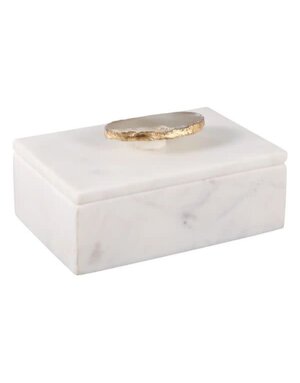 Marble Agate Top Lidded Storage Box, White & Gold, 3 in.