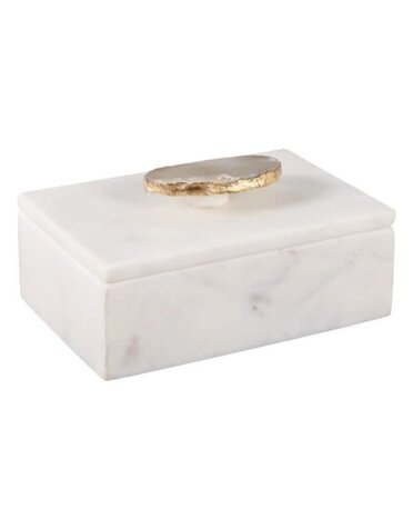 Marble Agate Top Lidded Storage Box, White & Gold, 3 in.