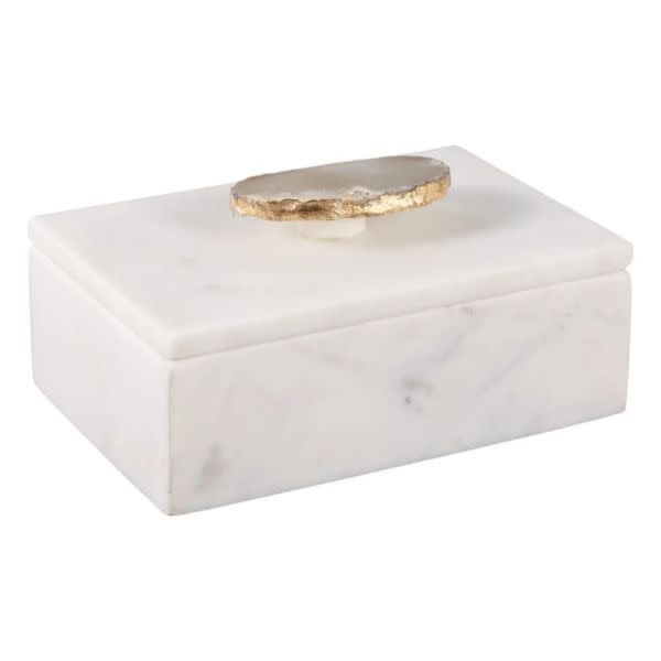 Marble Agate Top Lidded Storage Box, White & Gold, 3 in.