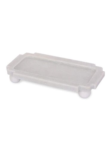 Marble Rectangular Tray with Ball Feet, White, 13 X 7 in.