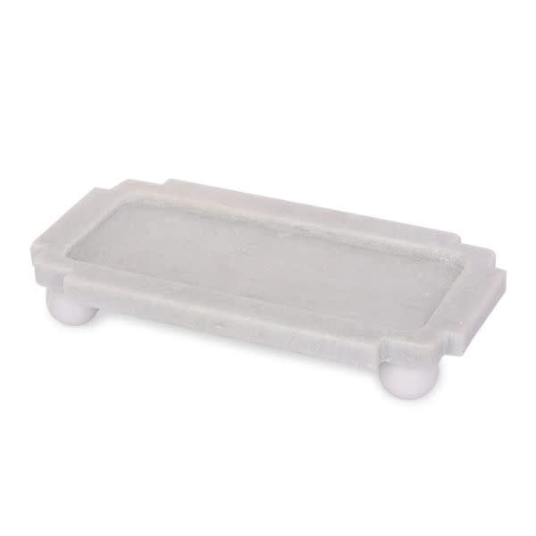 Marble Rectangular Tray with Ball Feet, White, 13 X 7 in.