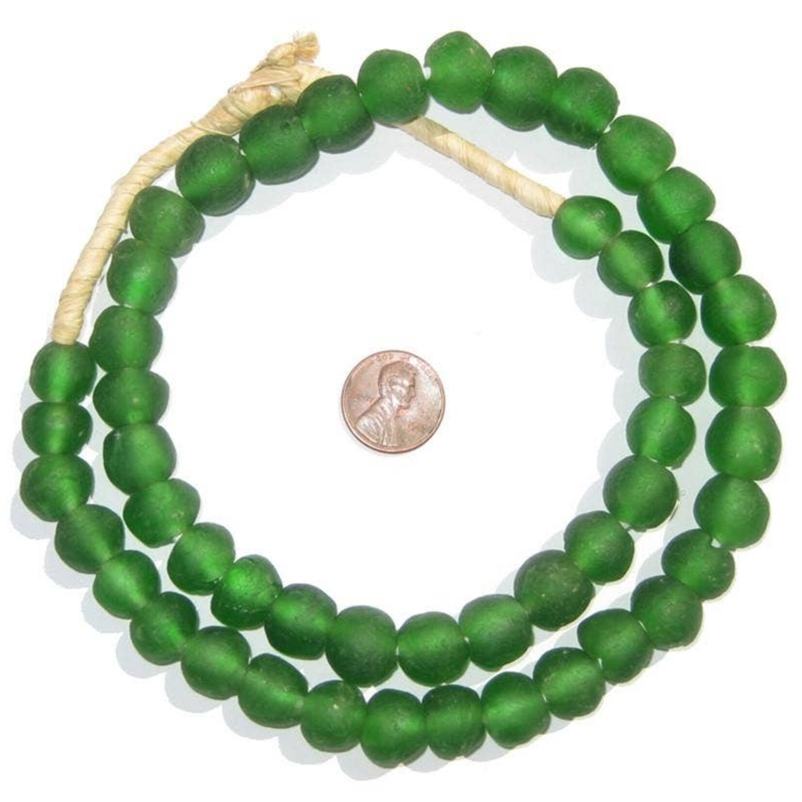 Green Recycled Glass Beads, 14 mm
