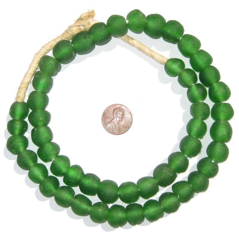 Green Recycled Glass Beads, 14 mm
