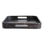 Mango Wood Square Decorative Tray w/ Handles, Black, 15"