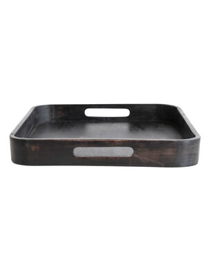 Mango Wood Square Decorative Tray w/ Handles, Black, 15"