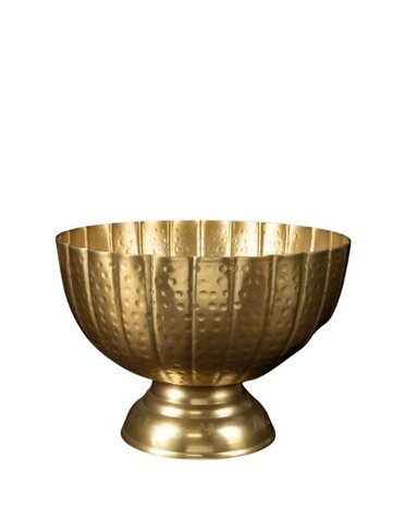 Hammered Grooved Pedestal Bowl, Gold, 12 in.