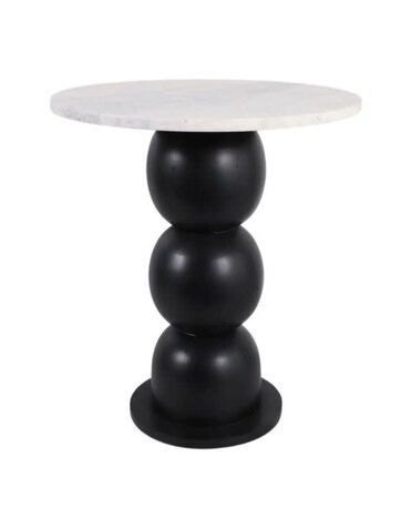 White Marble Top with Wooden Bubble Base End Table, 21 in.