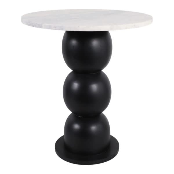 White Marble Top with Wooden Bubble Base End Table, 21 in.