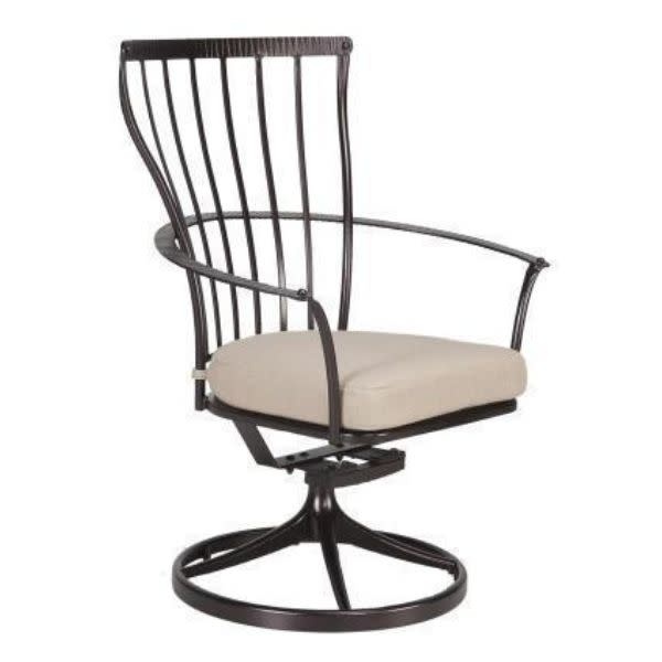 OW Lee OW Lee, Monterra Dining Swivel Rocker Arm Chair with Back Cushion, Copper Creek Finish, Beckon Shell, 29.75 X 24.75 X 40.25, Furniture Available for Local Delivery or Pick Up