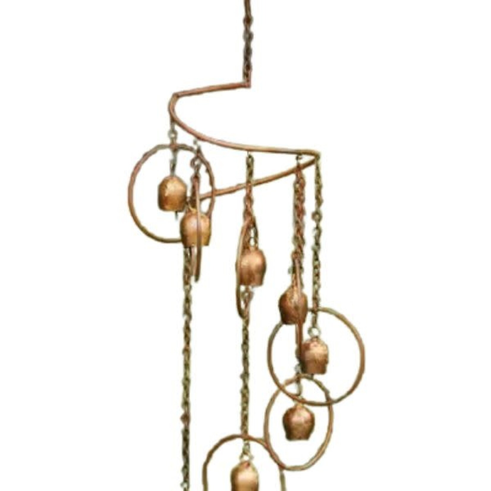 Ancient Graffiti Flamed Circle Spiral Mobile with Bells