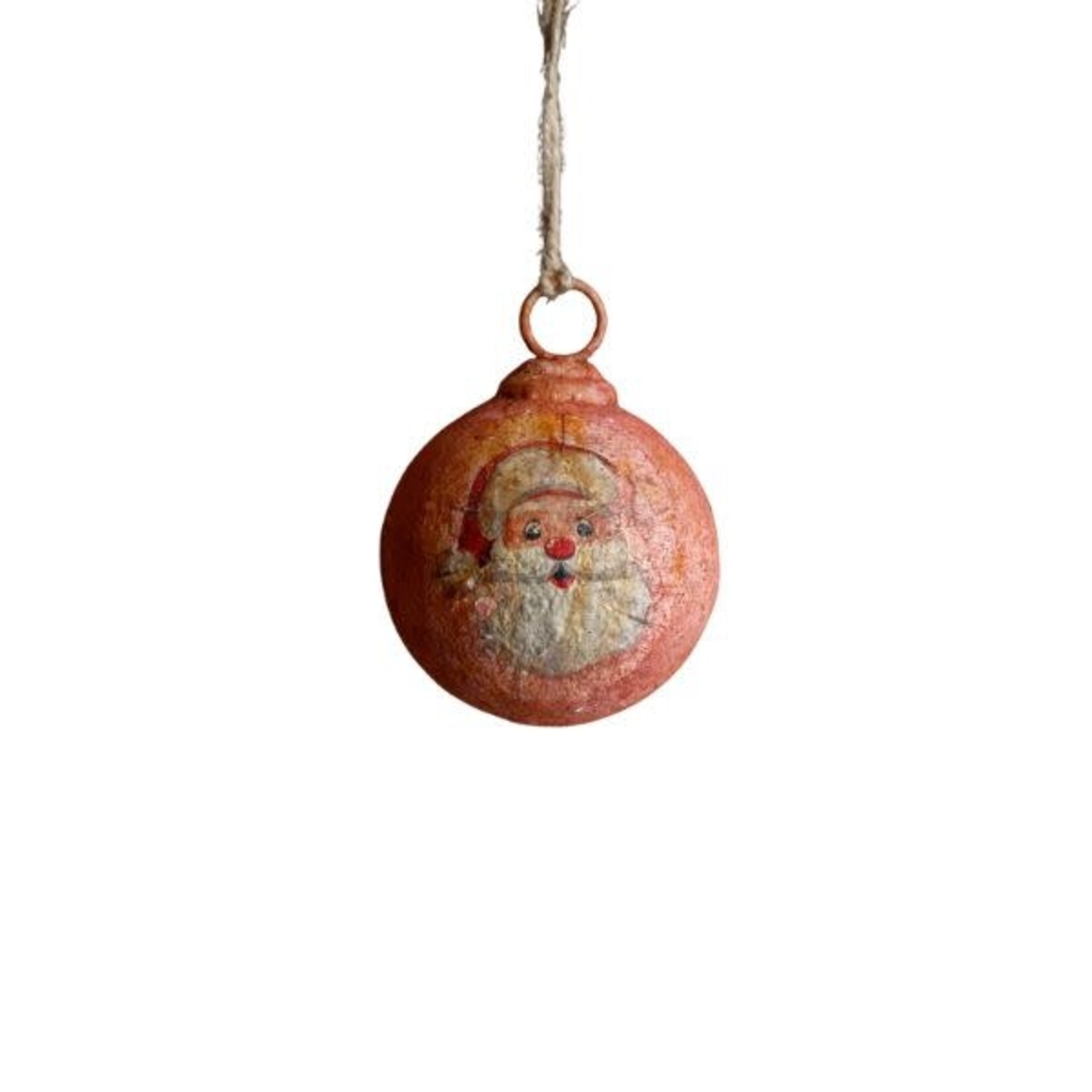 Red Nosed Santa Metal Ball Ornament, 4 in.