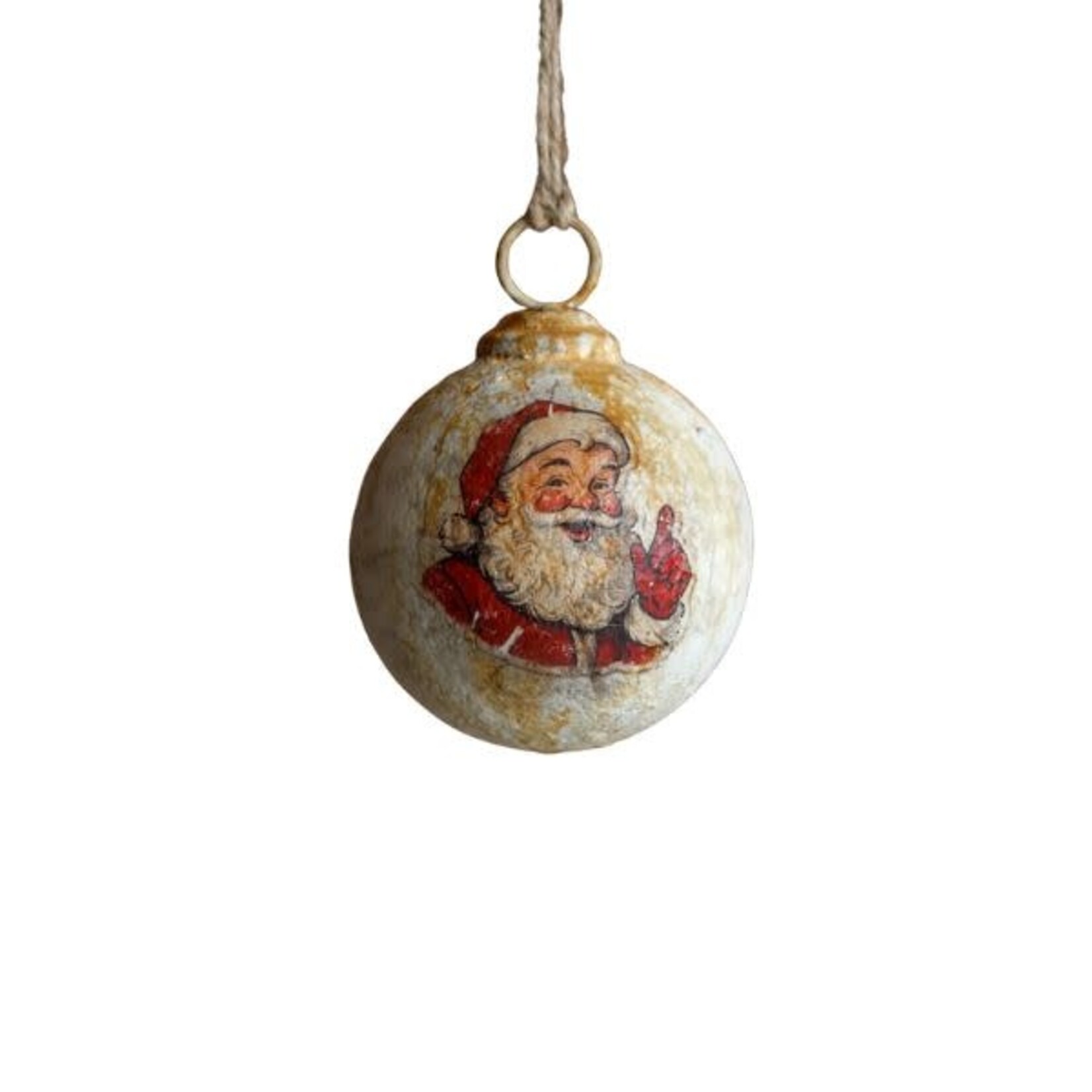 Happy Santa Metal Ball Ornament, 4 in.