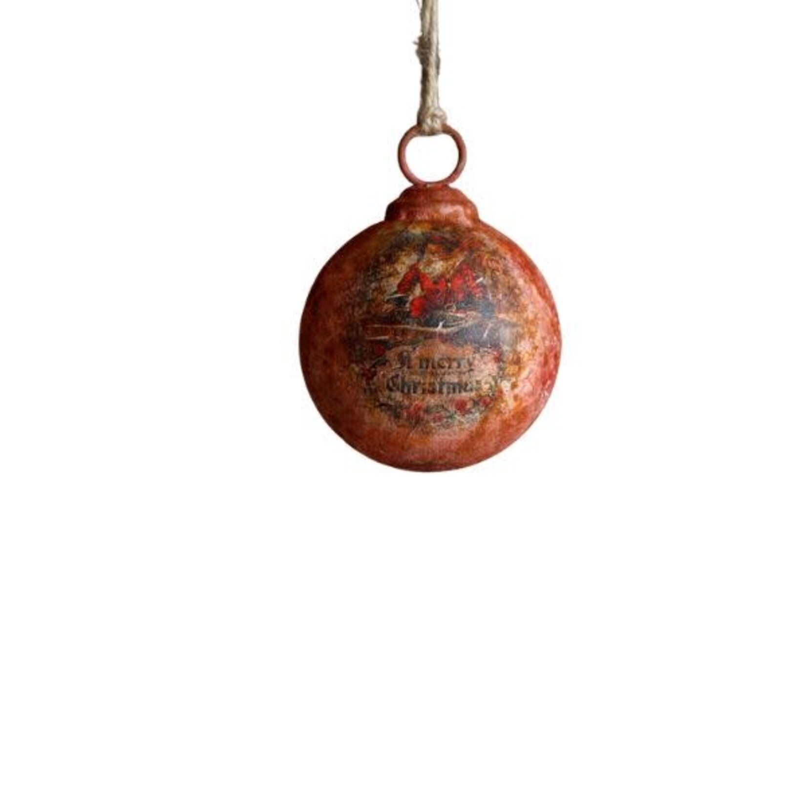 Merry Christmas Santa Metal Red Ball Ornament, 4 in.