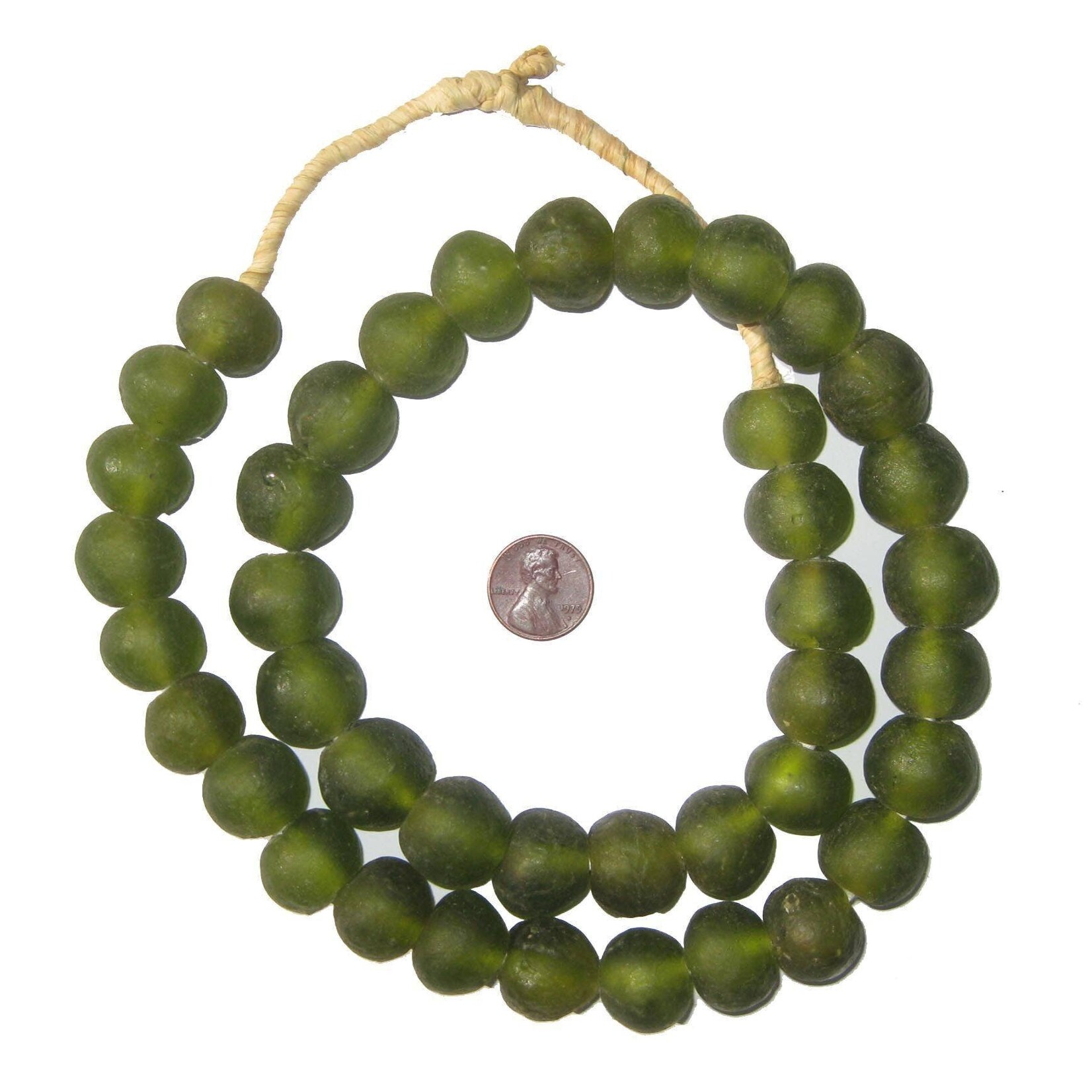 Olive Green Recycled Glass Beads, 18 mm