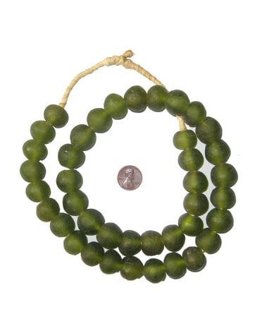 Olive Green Recycled Glass Beads, 18 mm