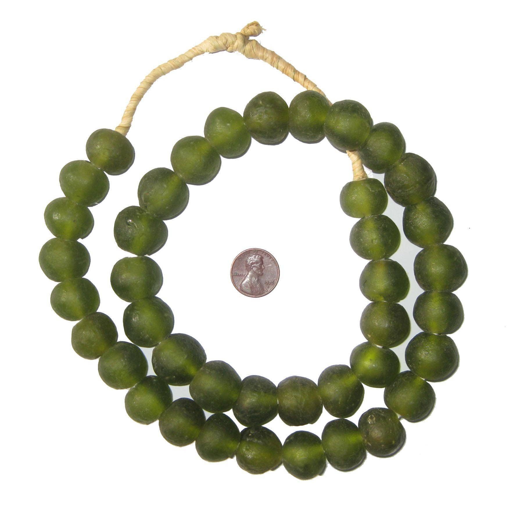Olive Green Recycled Glass Beads, 18 mm
