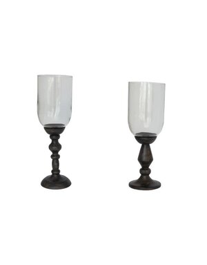 Glass Hurricane with Mango Wood Base, Assorted Style, 14 in.