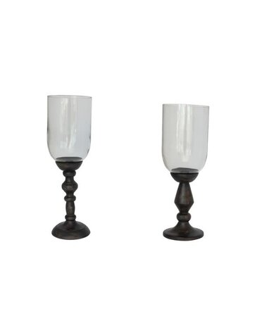 Glass Hurricane with Mango Wood Base, Assorted Style, 14 in.