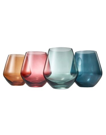 Khen Pastel Colored Stemless Crystal Wine Glasses, 16 oz., Set of 4