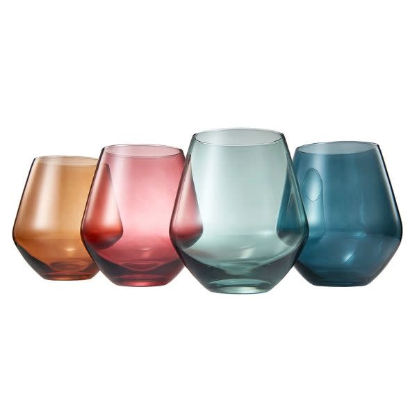 Khen Pastel Colored Stemless Crystal Wine Glasses, 16 oz., Set of 4