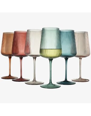 Khen Ribbed Colored Wine Glasses, Muted,  Set of 6, 10 oz., Set of 6