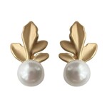 Ellemadera Elegant Leaf Design Pearl Drop Earrings