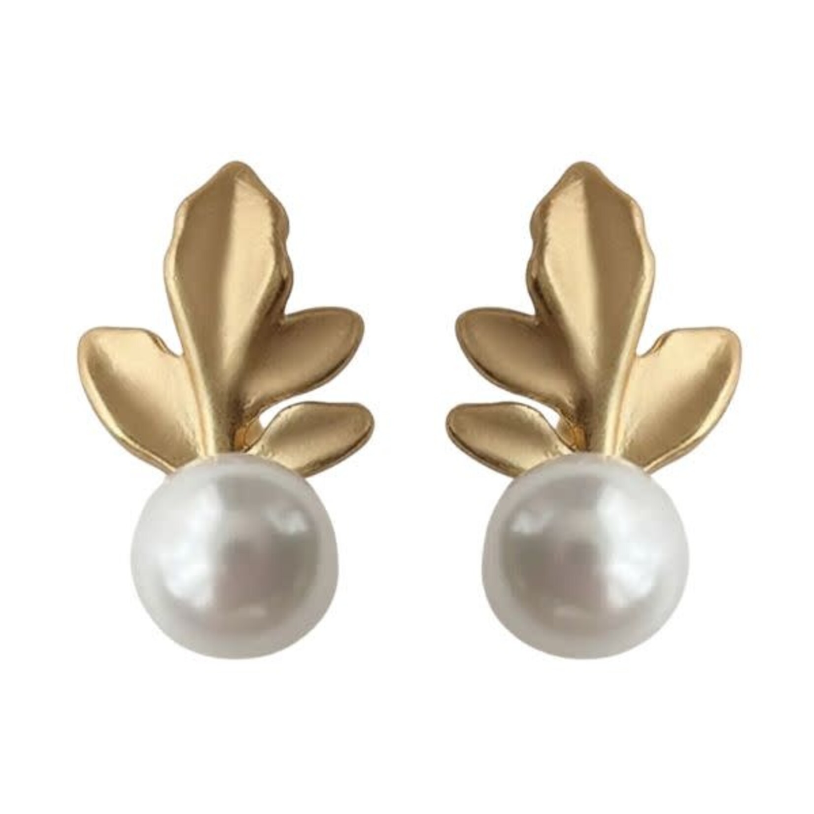 Ellemadera Elegant Leaf Design Pearl Drop Earrings