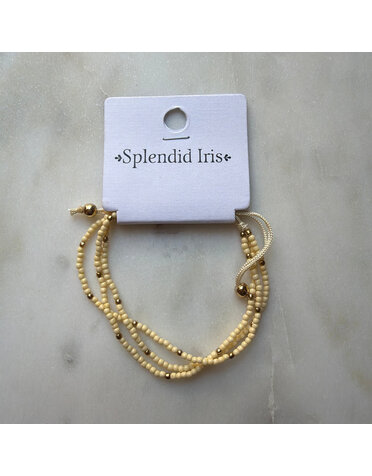 Splendid Iris Triple Adjustable Seed Bead Bracelet - Neutral