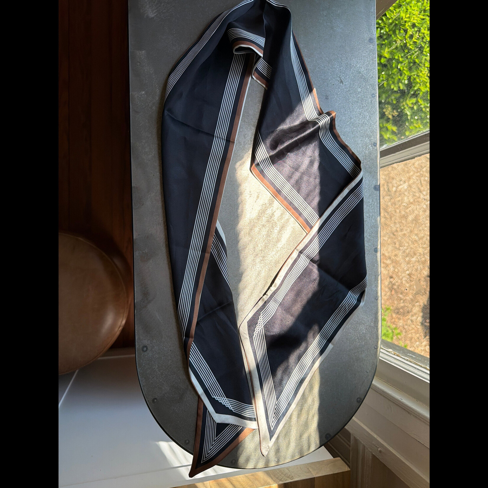Joy Susan Striped Border Scarf, Black and White, 145 X 13 in.