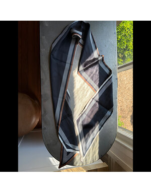 Joy Susan Striped Border Scarf, Black