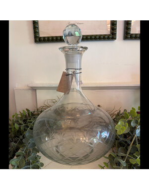Recycled Etched Glass Decanter w/ Glass Stopper, 3 Quart