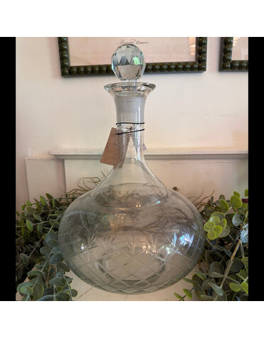 Recycled Etched Glass Decanter w/ Glass Stopper, 3 Quart