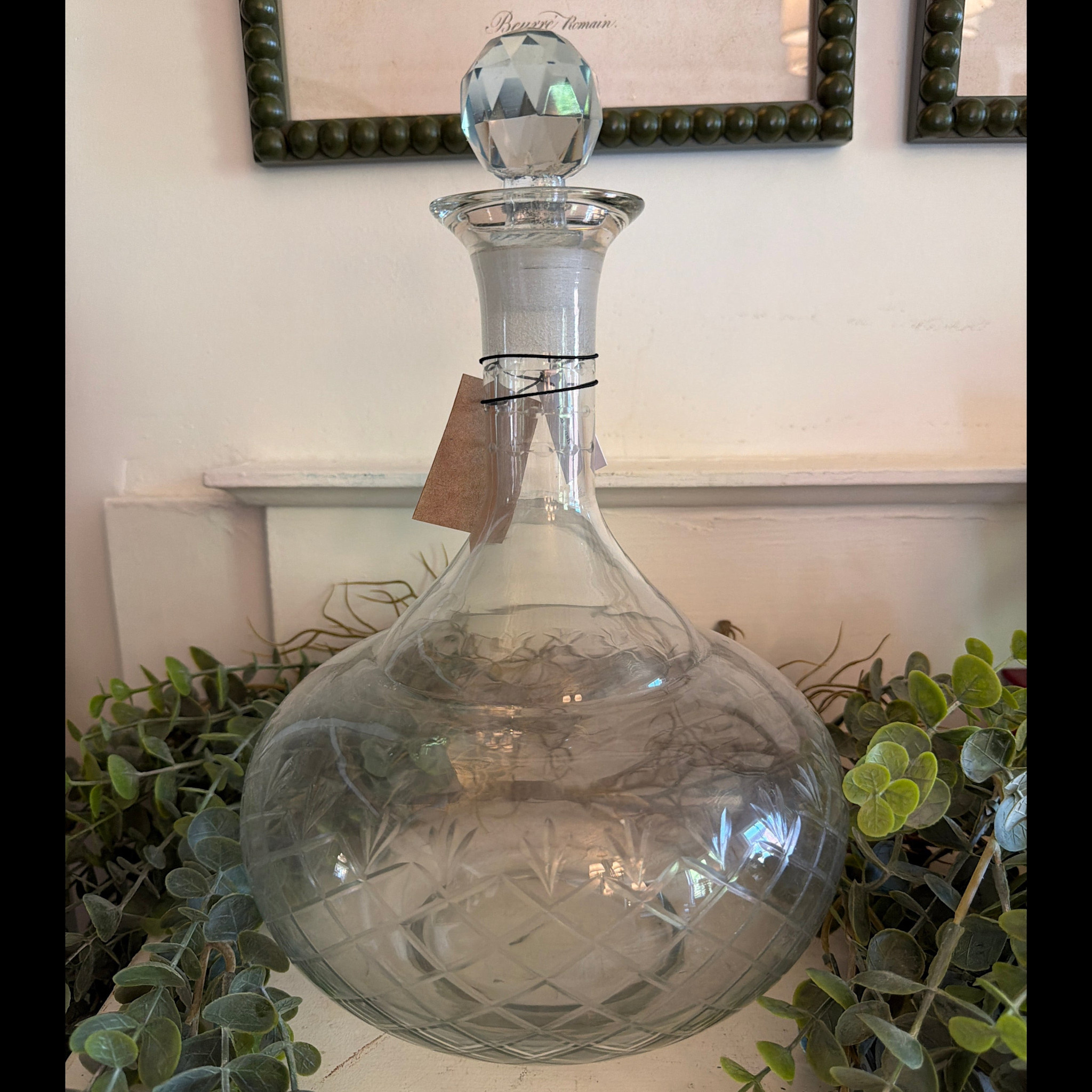 Recycled Etched Glass Decanter w/ Glass Stopper, 3 Quart