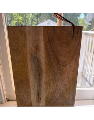 Mango Wood Cheese/Cutting Board with Leather Handle, Natural