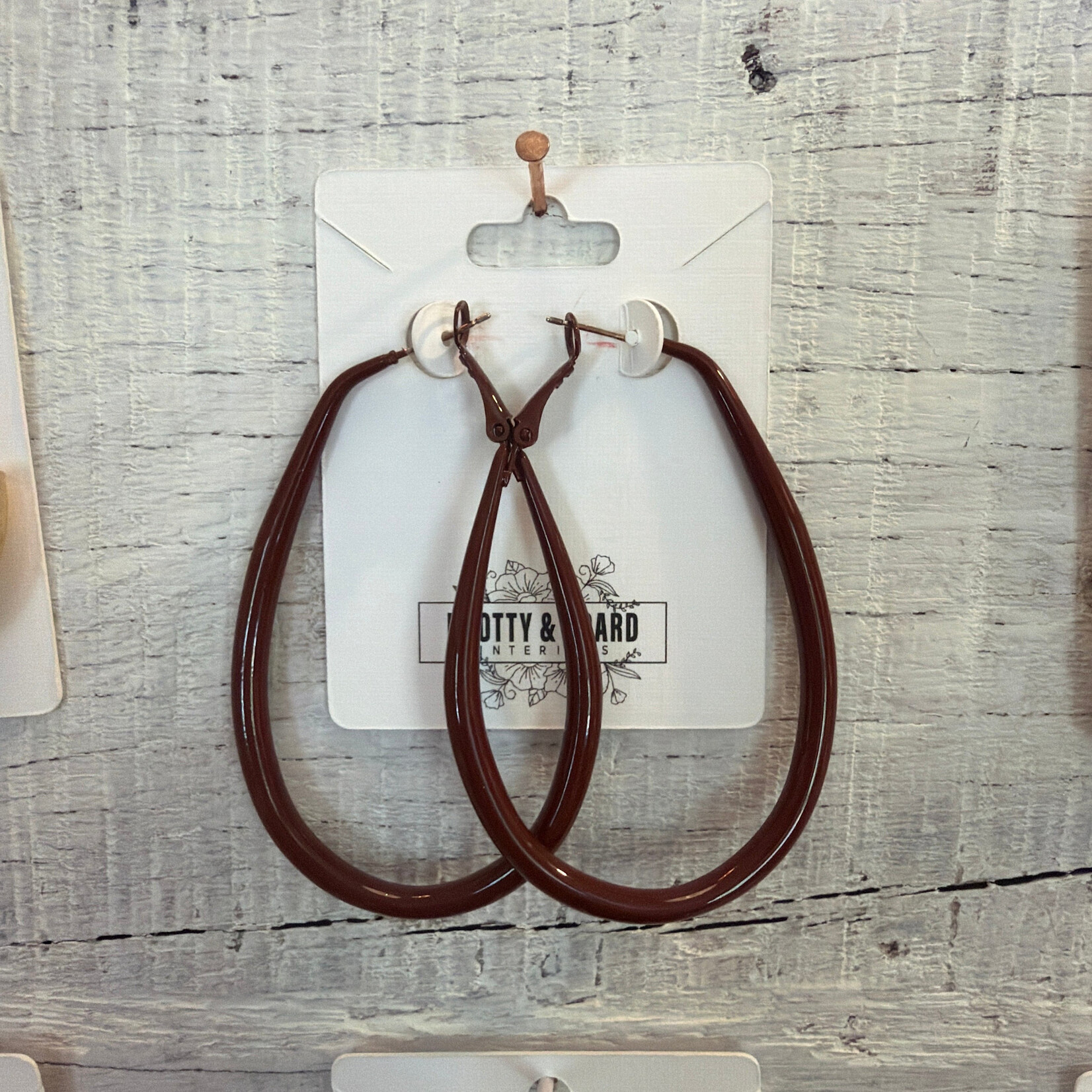 Ellemadera Vintage Red Oval Drop Hoop Earrings