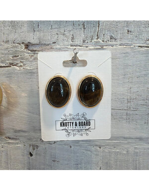 Ellemadera Oval Tiger Eye Stud Earrings