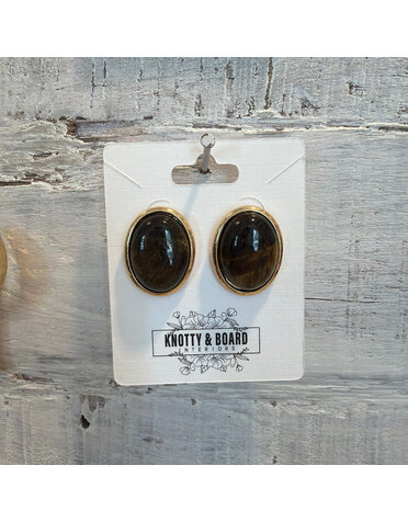 Ellemadera Oval Tiger Eye Stud Earrings