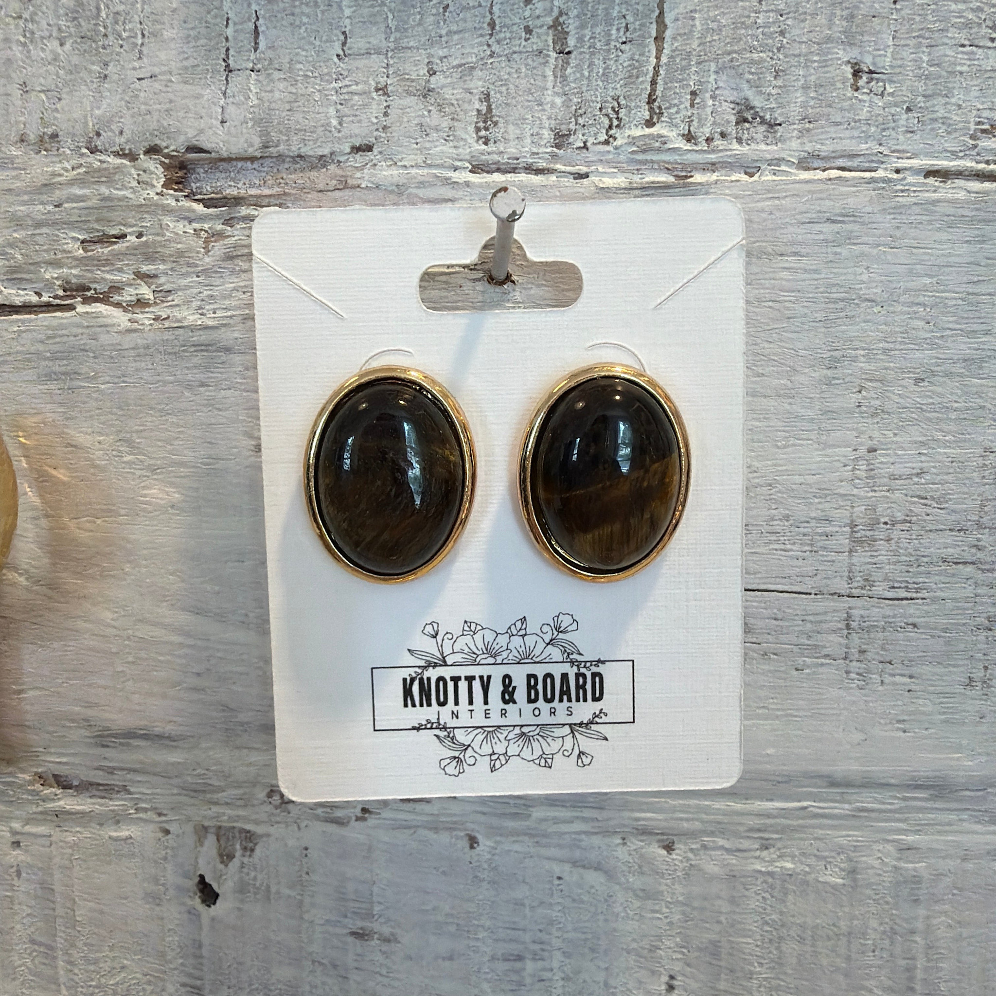 Ellemadera Oval Tiger Eye Stud Earrings