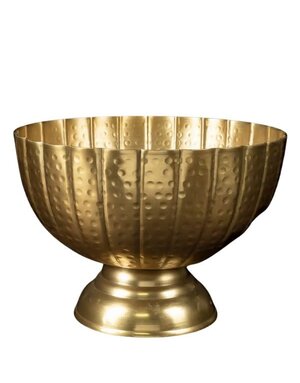 Hammered Grooved Pedestal Bowl, Gold, 14 in.