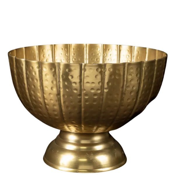 Hammered Grooved Pedestal Bowl, Gold, 14 in.