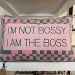 "I Am the Boss" Embroidered Lumbar Pillow, 14"x 9"