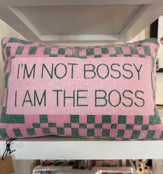 "I Am the Boss" Embroidered Lumbar Pillow, 14"x 9"