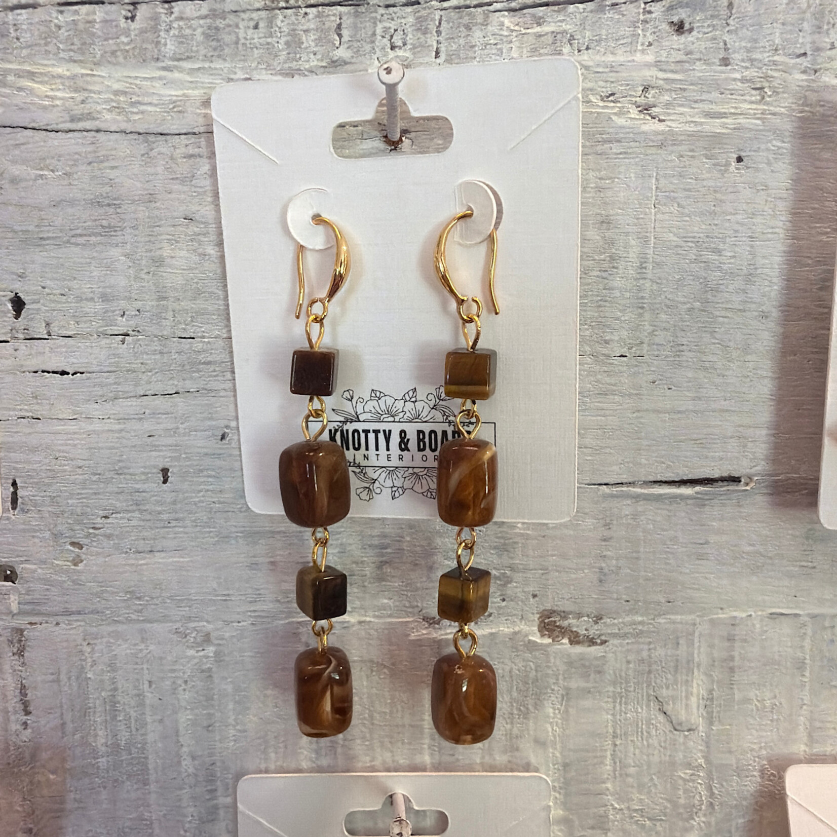 Ellemadera Artisan Long Tassel Drop Earrings with Tiger Eye