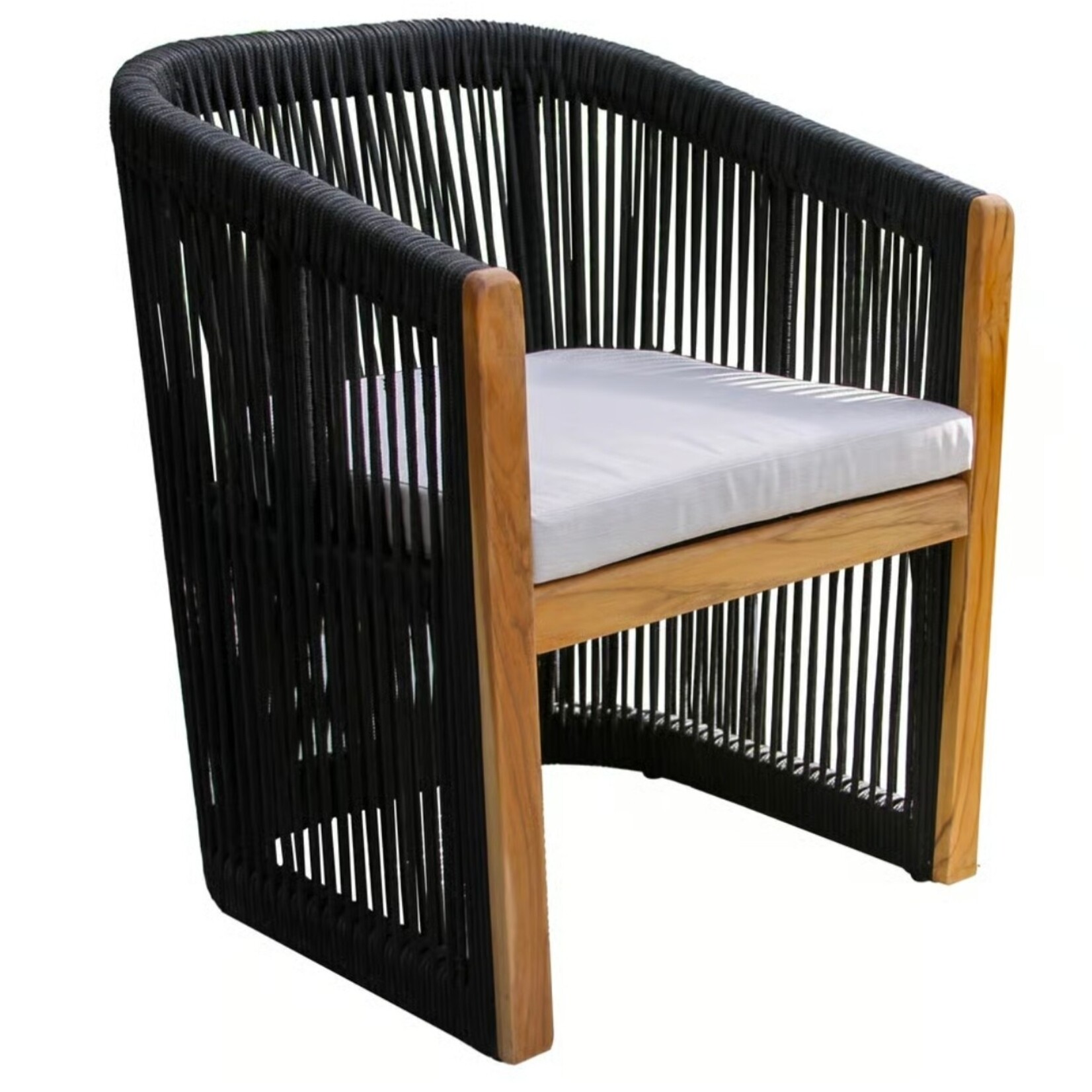 Teak & Black Rope Dining Chair, 25 X 25 X 30.5, Furniture Available for Local Delivery or Pick Up