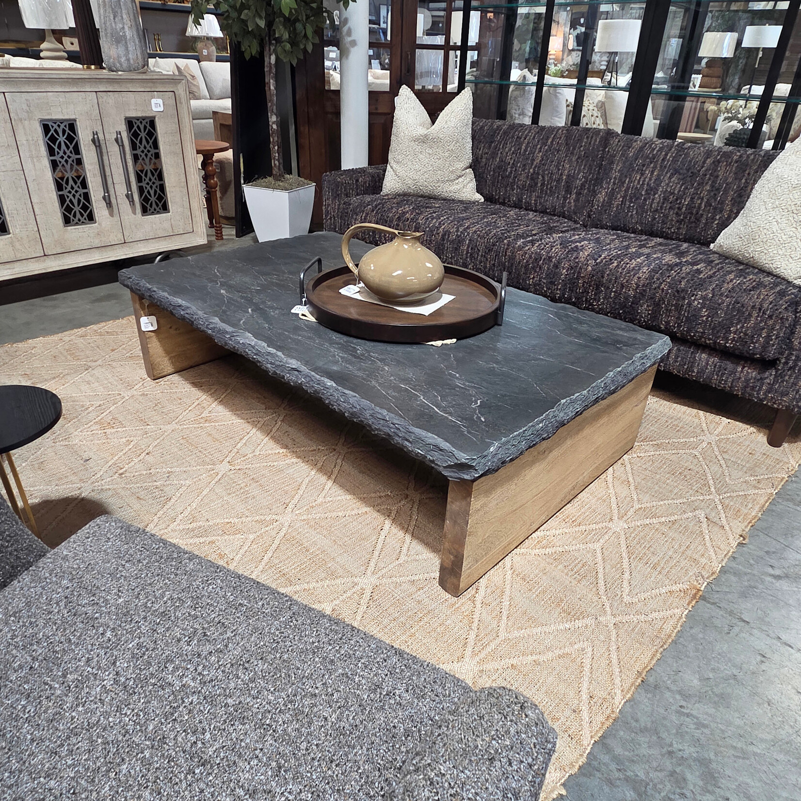 Live Edge Stone Top Coffee Table