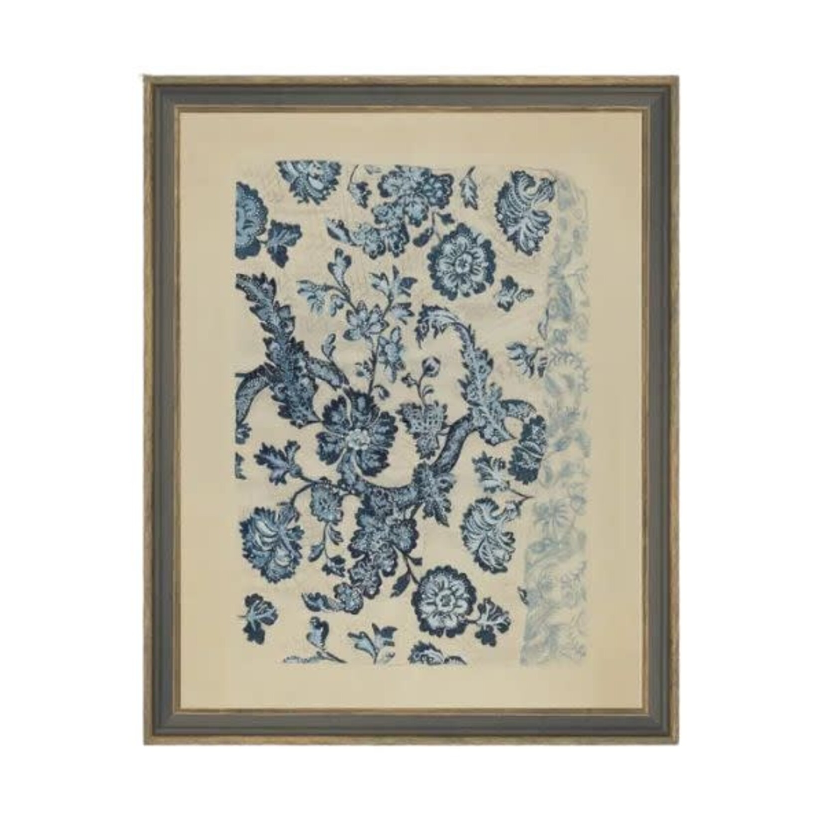 Blue Textile Pattern Framed Antique Art, 7 X 9 in.
