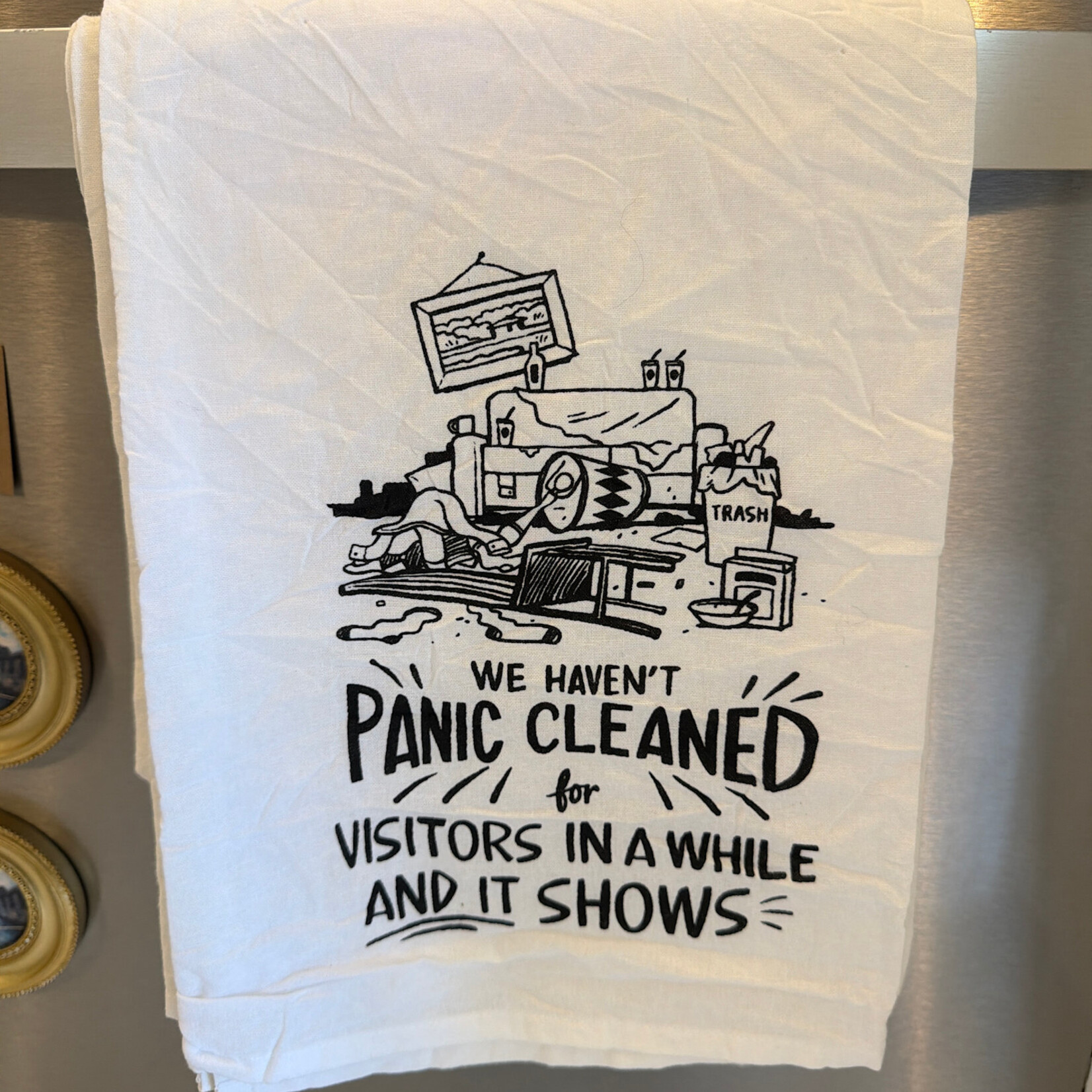 Primitives by Kathy Tea Towel, Panic Cleaned